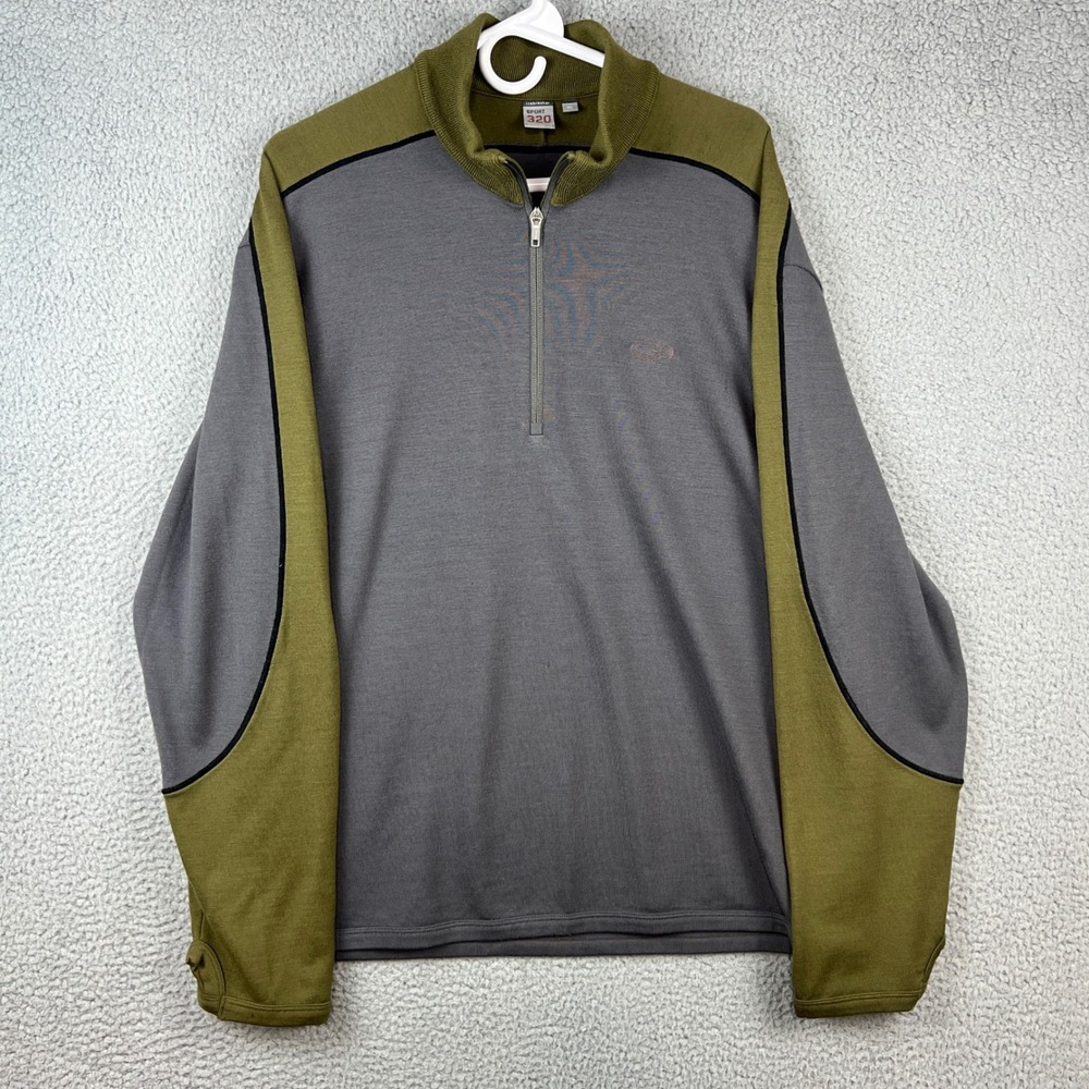 Icebreaker Sport 320 Merino Wool Quarter Zip Pullover Gray Green Mens XL